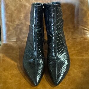Sam Edelman Black Crocodile-Pattern Ankle Boots